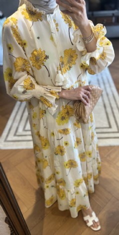 Sarı çiçek desen elbise